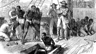 Grabado del siglo XIX sobre el tráfico de esclavos. Países Bajos los usó para las plantaciones de sus colonias.