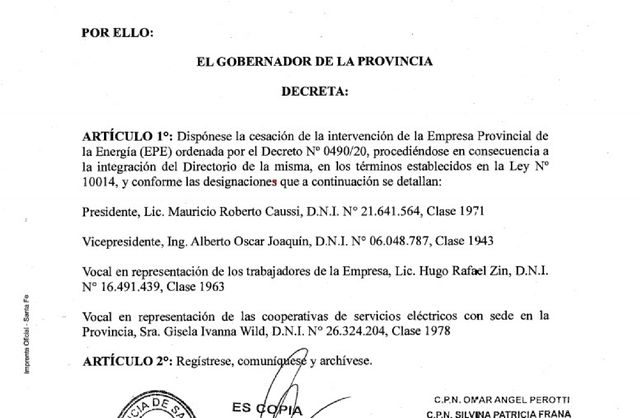 El gobierno normalizó la EPE y Caussi sigue al frente de la empresa