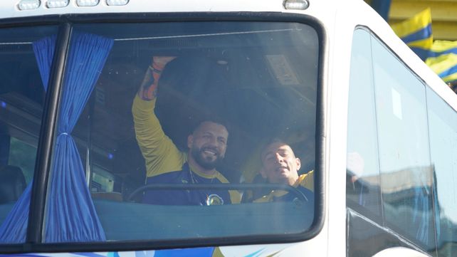 Fatu Broun y Marco Ruben, en la previa del último clásico, en el Gigante de Arroyito.