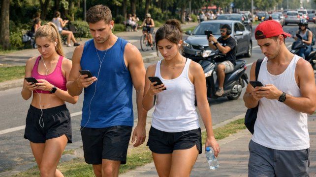 Mirar la pantalla mientras se camina por Santa Fe