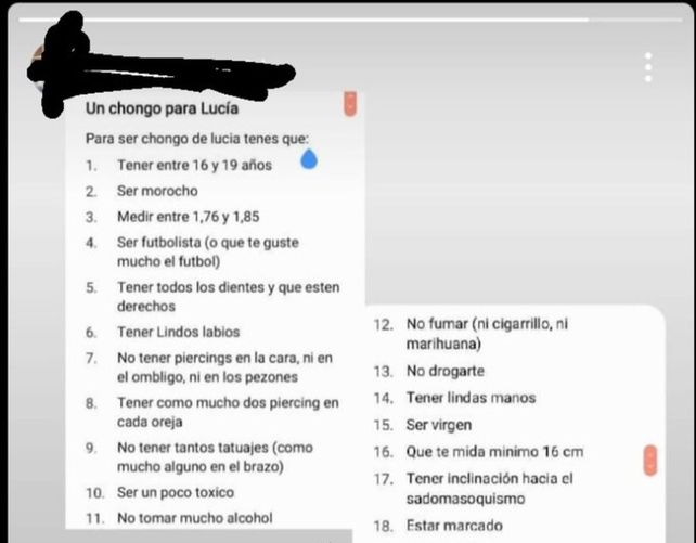 La supuesta lista de requisitos de Lucía para conseguir un acompañante romántico explotó en Twitter.