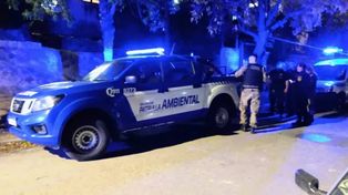 La policía cordobesa, frente a la casa donde los dos perros pitbull atacaron y dejaron en grave estado a una mujer.