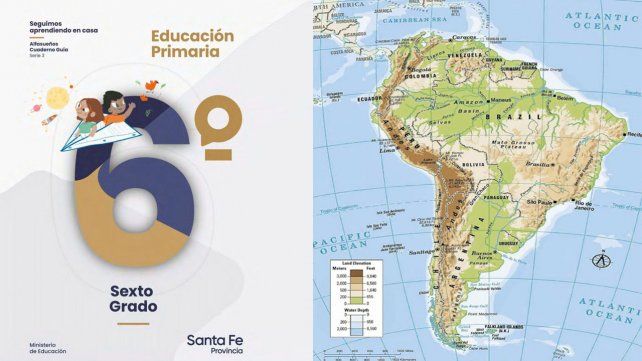 Un cuadernillo educativo incluye un mapa que atribuye las Malvinas al Reino Unido