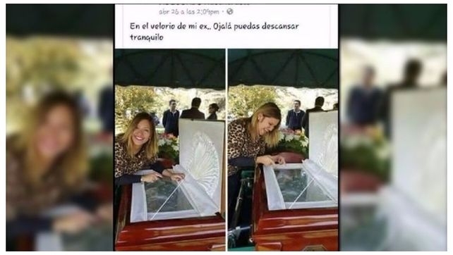 La mujer se burla frente al cajón de su ex pareja.&nbsp;