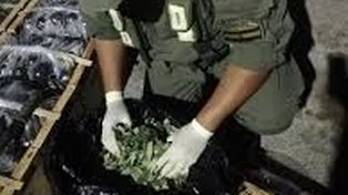 Un gendarme al revisar los paquetes con verdura.