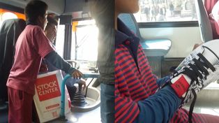 El gesto ejemplar de un chofer: le regaló un par de zapatillas a un nene