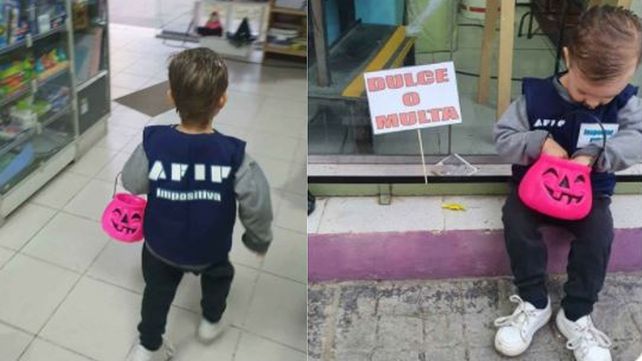 Un niño asustó a comerciantes con su espeluznante disfraz: inspector de AFIP