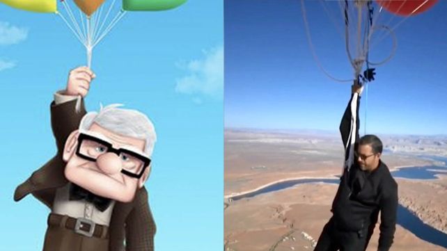 Como el abuelito de Up: un mago se ató a 52 globos y voló al cielo