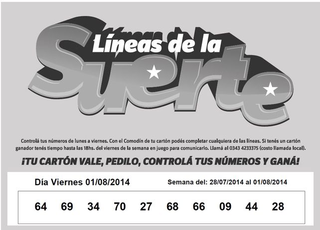 Números que corresponden al VIERNES 01 de AGOSTO.