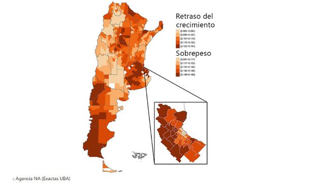 Mapa del sobrepeso y el retraso del crecimiento en la Argentina