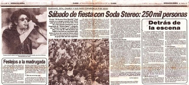 Se cumplen 30 años del histórico recital de Soda Stereo en la 9 de Julio