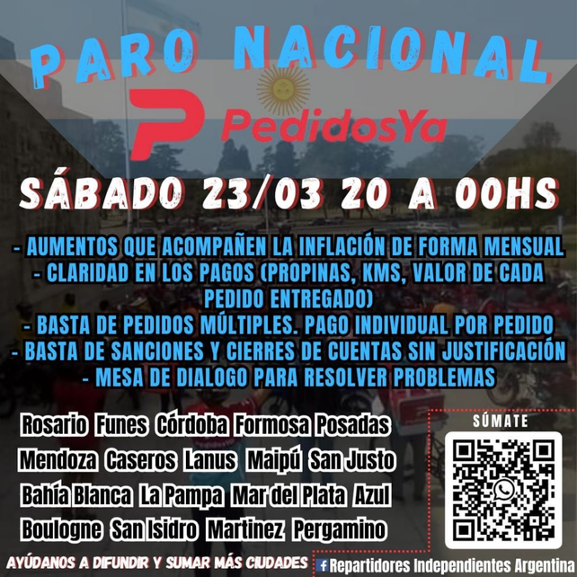 El paro de los repartidores de Pedidos Ya se hizo sentir en Rosario