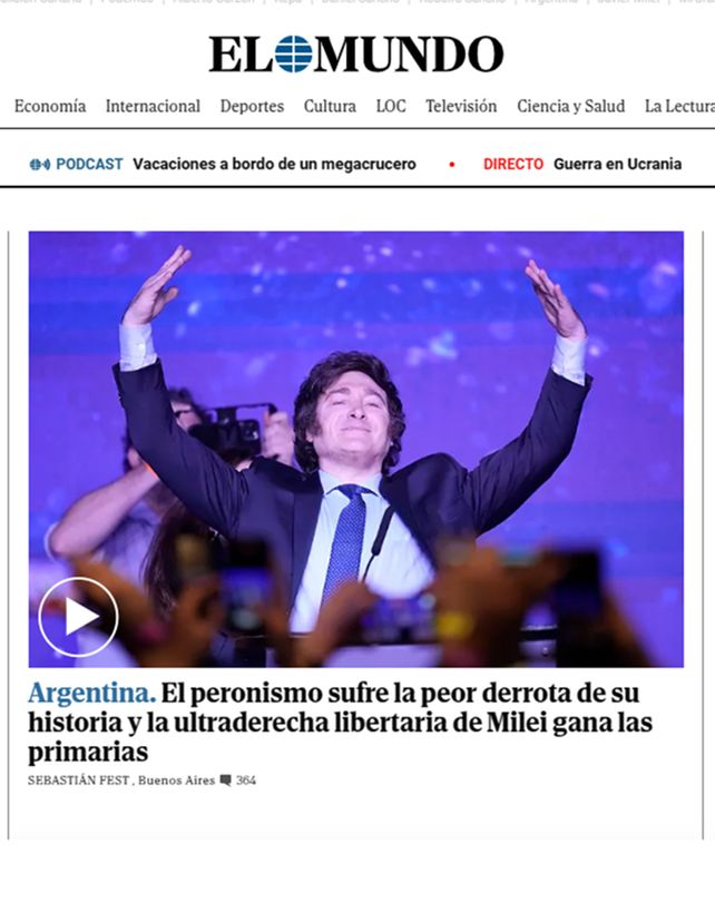 La reacción de los medios internacionales ante el triunfo de Milei en las Paso