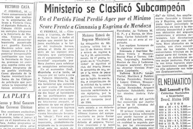 Ministerio: a 50 años del subcampeonato nacional de clubes