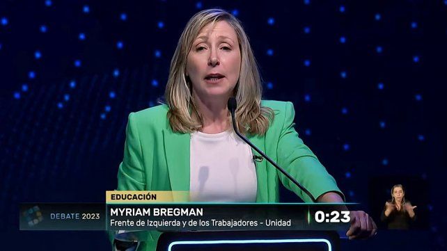 En el debate presidencial Myriam Bregman acusó a los dirigentes de JxC y UxP por la deuda con el FMI y propuso nacionalizar el comercio exterior.