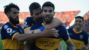 López festejando el primero gol de Boca.&nbsp;