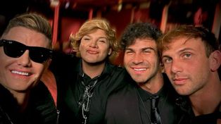 Santiago del Moro, Emmanuel, Nicolás y el ganador Bautista Mascia en la final de la undécima temporada de Gran Hermano