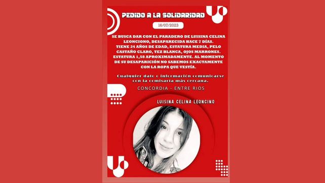 Concordia: marcharán por el paradero de Luisina Leoncino
