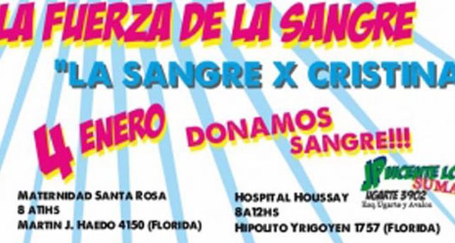 Convocan a donar sangre por Cristina