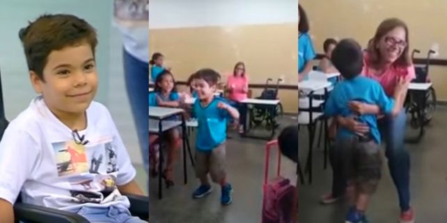 Emocionante: toda una clase alienta a un nene al verlo caminar por primera vez