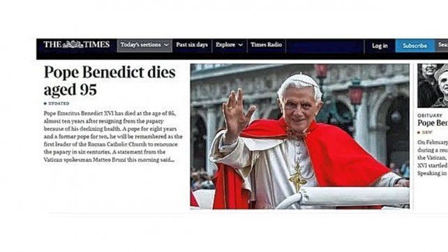 La muerte de Benedicto XVI fue tapa en todos los portales internacionales.