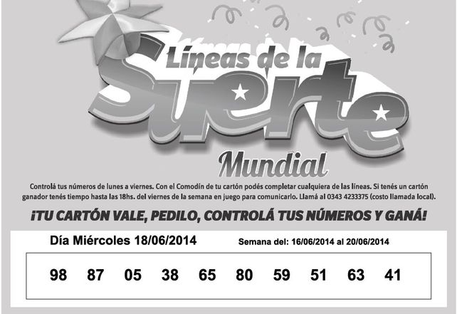 Números que corresponden al MIÉRCOLES 18 de Junio.