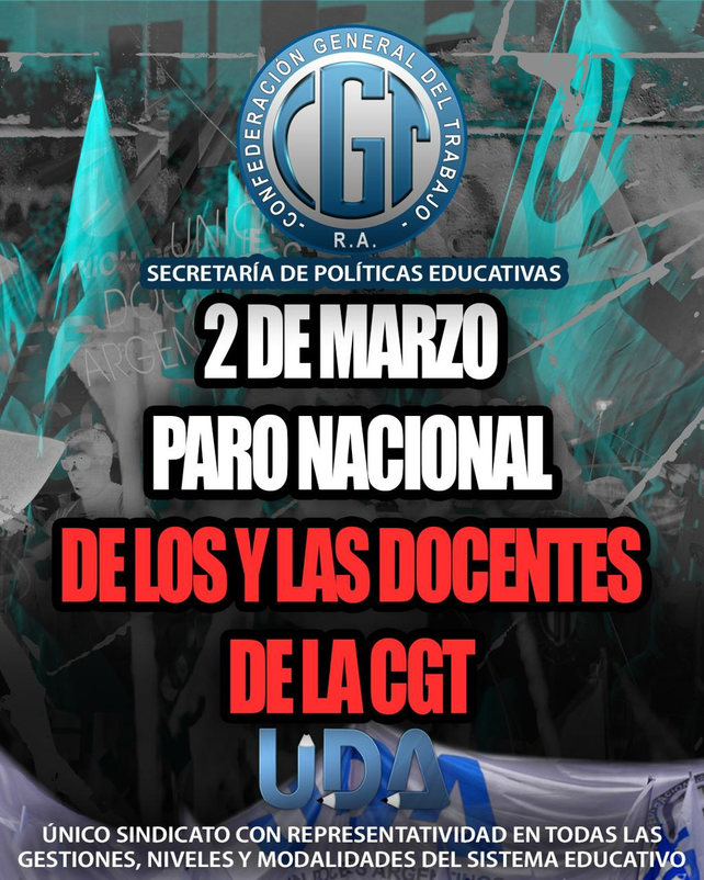 UDA convoca a un paro nacional para el próximo 2 de marzo