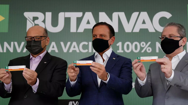 El acto de presentación de la Butanvac se hizo el 26 de marzo pasado.Todavía esperan la autorización de la agencia federal Anvisa.&nbsp;