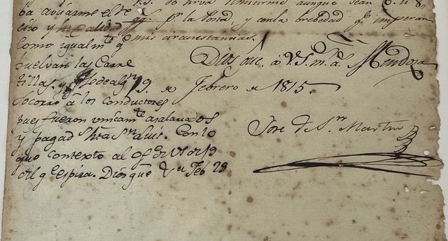 Fragmento de la carta de José de San Martín donada al museo. 