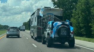 Bien equipados en el motor home, desde Miami a Atlanta. Los hinchas de Argentina se mueven.