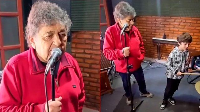 Cacho deicas cantando en compañía de su nieto
