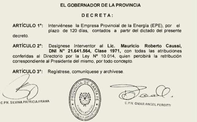 El gobernador Perotti intervino la EPE por 120 días