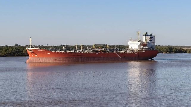 El buque mercante que aún permanece en la ribera de Rosario fue inspeccionado por Prefectura Naval