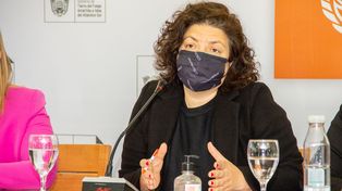 La ministra de Salud nacional, Carla Vizzotti, durante el acto desarrollado en Ushuaia.