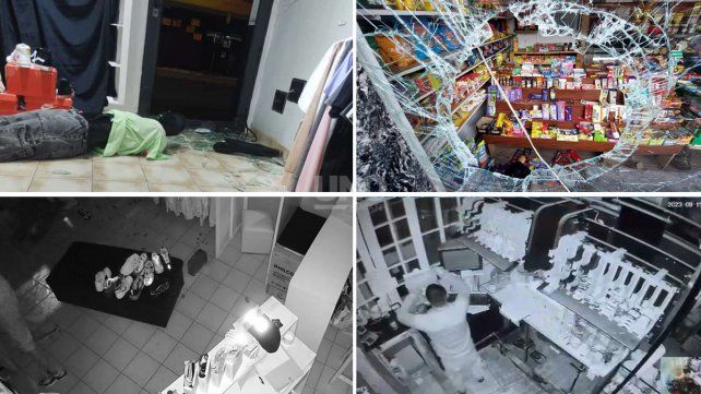 Los comercios robados: un local de venta de ropa (a la izquierda) a metros del 911 y el otro un drugstore