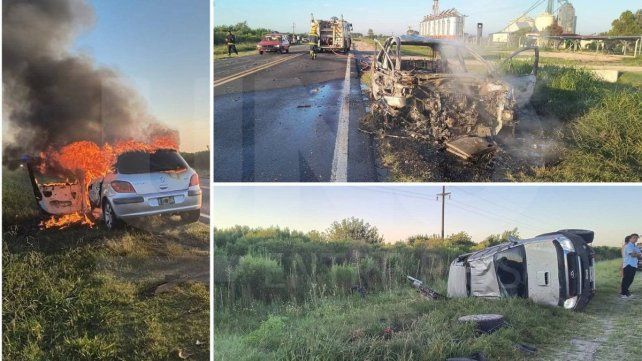 Choque frontal e incendio en la ruta 12, cerca de Cerrito