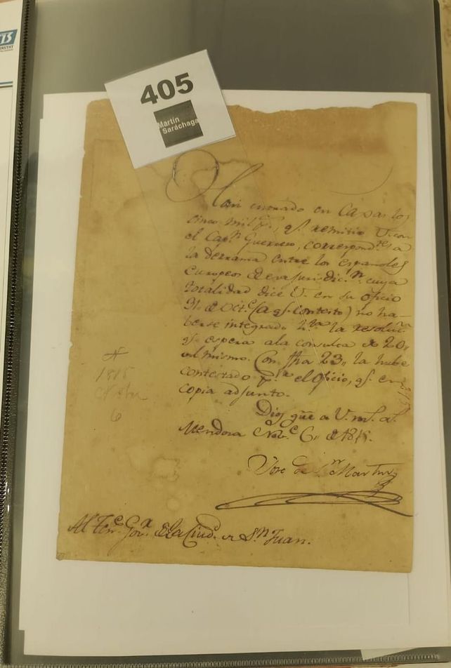 Carta del general San Martín a un compañero de armas