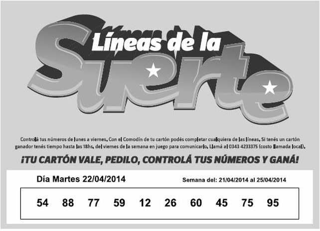 Números que corresponden al MARTES 22 de ABRIL.