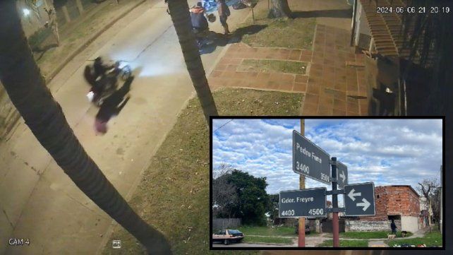 Motochorros captados por cámaras mientras asaltaban a dos jóvenes para robarle su moto.