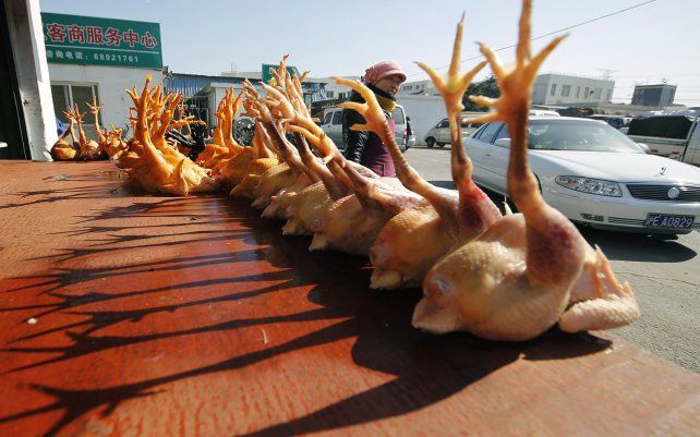 Pollos sacrificados se exhiben para la venta en un mercado avícola mayorista en Shanghai. El gobierno chino dijo el martes 1 de junio de 2021 que un hombre de 41 años contrajo lo que podría ser el primer caso humano de la cepa H10N3 de la gripe aviar en el mundo.