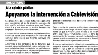 Cables del interior manifestaron su apoyo a la intervenci&oacute;n de Cablevisi&oacute;n
