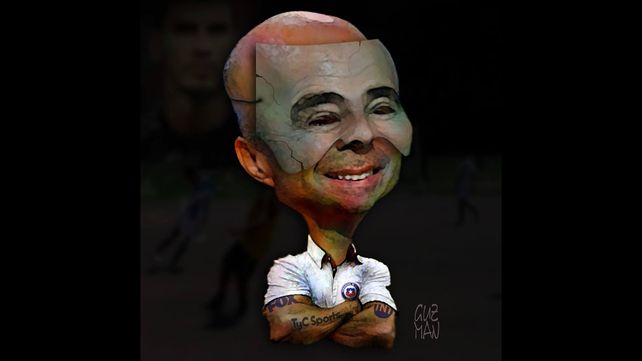 Jorge Guzmán dibujó a Sampaoli como un hombre con careta y sponsors televisivos.