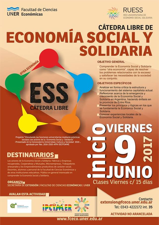 El viernes 9 de junio se lanza la Cátedra abierta de Economía Social y Solidaria