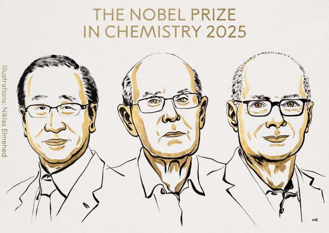 Susumu Kitagawa, Richard Robson y Omar Yaghi fueron los ganadores del Premio Nobel de Química en 2025.