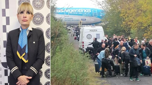 La azafata acusada y pasajeros de vuelo de Aerolíneas Argentinas AR1304 con destino a Miami