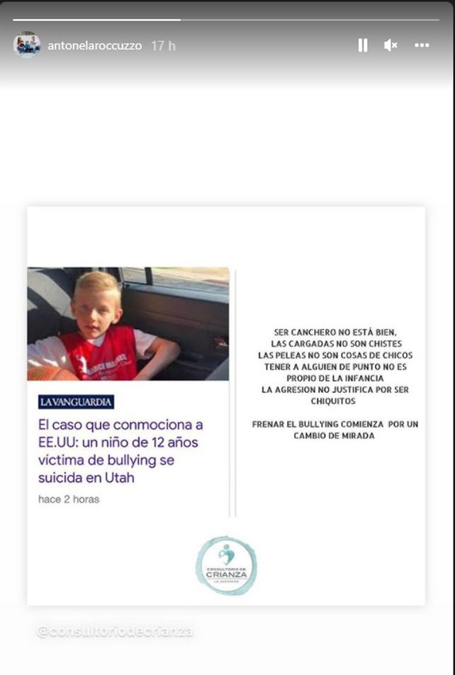 Antonela Roccuzzo se plantó contra el bullying