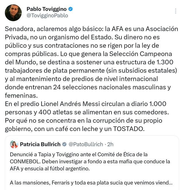 Bullrich denunció a Tapia y Toviggino retrucó: Por qué no se concentra en la corrupción de su gobierno