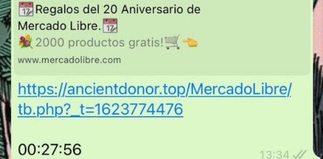 Un intento de estafa por WhatsApp ofrece regalos en nombre de Mercado Libre