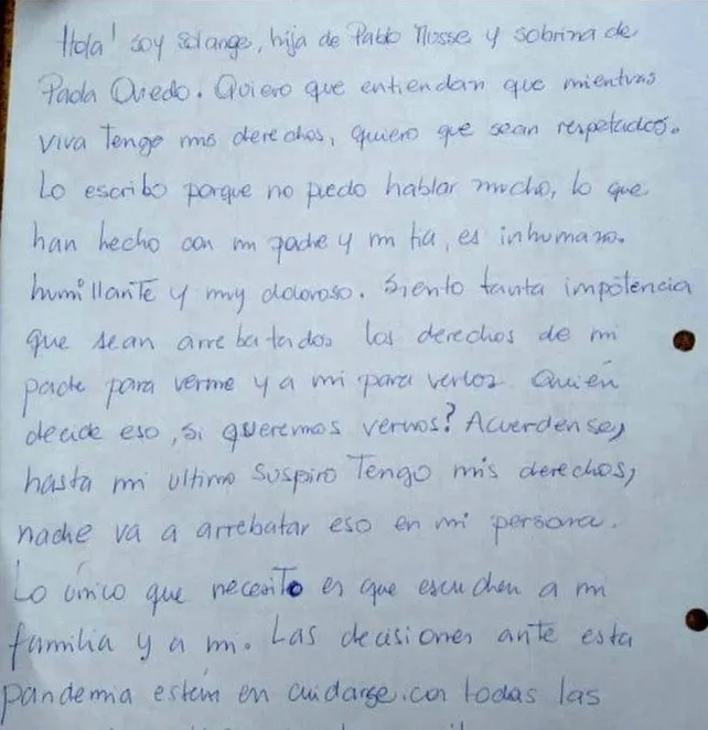 La emotiva carta que escribió Solange, la joven que murió de cáncer y que no pudo ver a su papá
