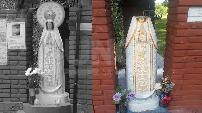 El antes y el después. La virgen a la izquierda recién restaurada